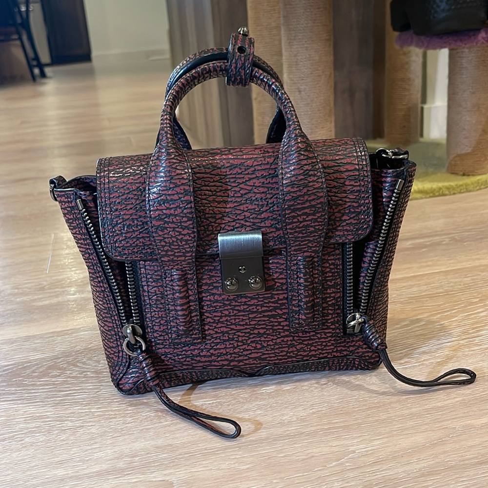 3.1 PHILLIP LIM 
Textured Calfskin Mini Pashli Satchel Black Red